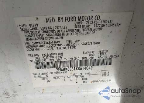 2019 Ford Flex Sel from USA, damaged, VIN 2FMHK6C81KBA14049